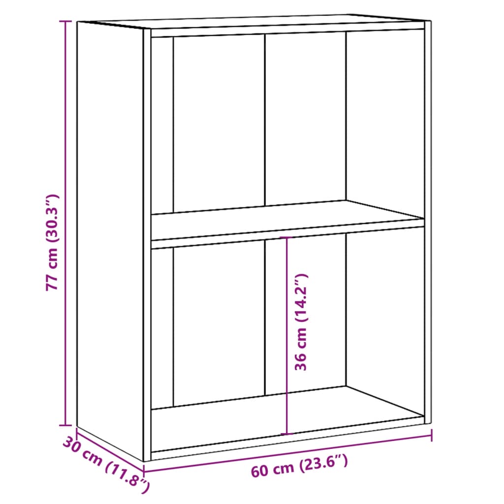 Bibliothèque 2 compartiments gris béton 60x30x76,5 cm matière bois