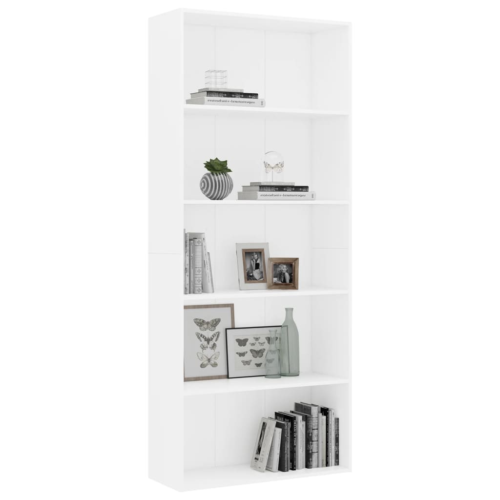 Bibliothèque 5 compartiments blanc 80x30x189 cm en bois