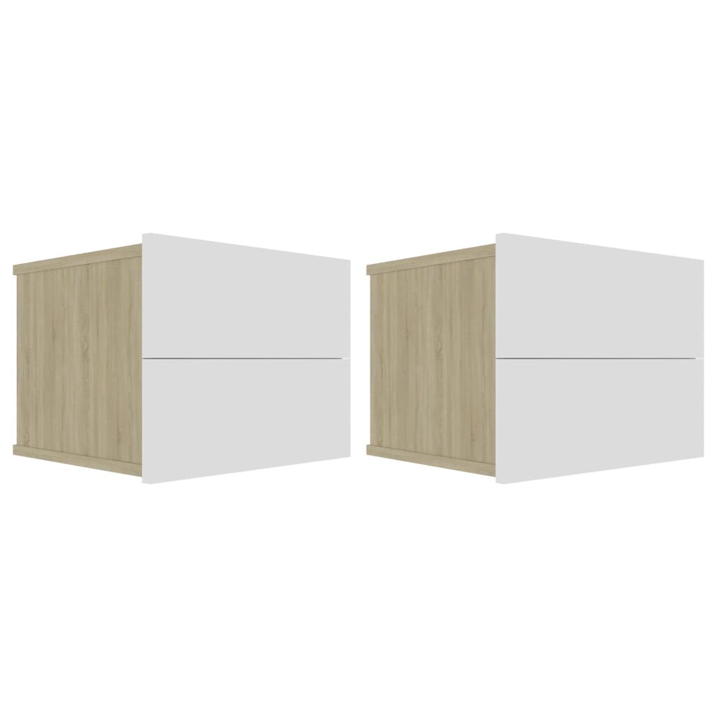 Tables de chevet, lot de 2, en chêne Sonoma blanc, dimensions 40 x 30 x 30 cm.