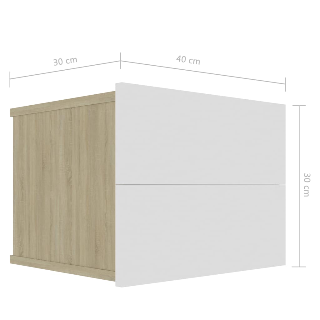 Tables de chevet, lot de 2, en chêne Sonoma blanc, dimensions 40 x 30 x 30 cm.