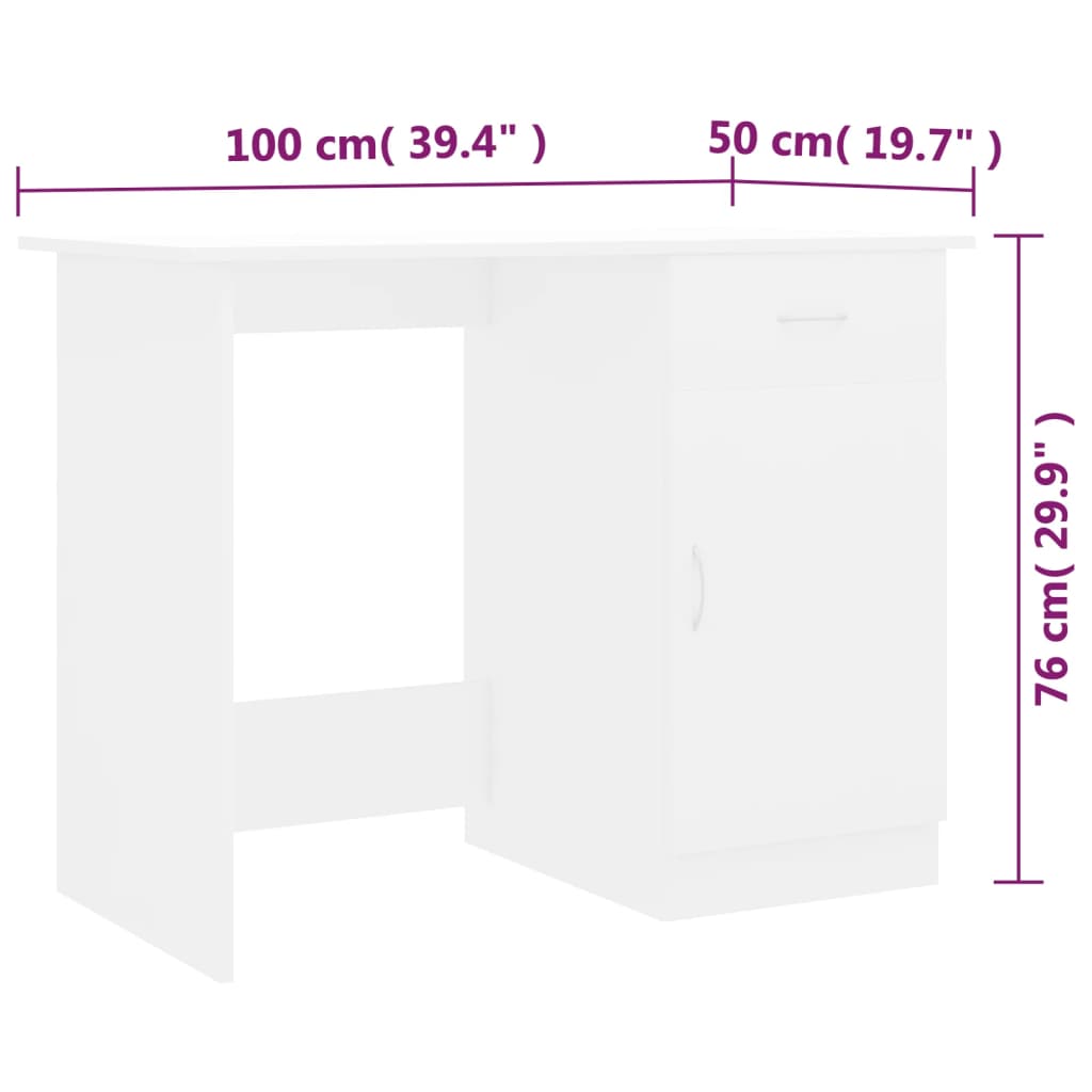 Bureau blanc 100×50×76 cm matériau bois