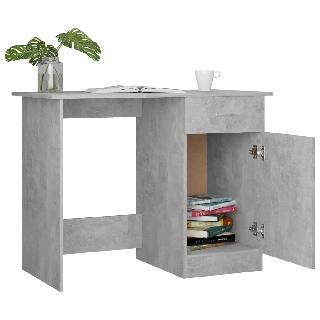 Bureau gris béton 100x50x76 cm matériau bois