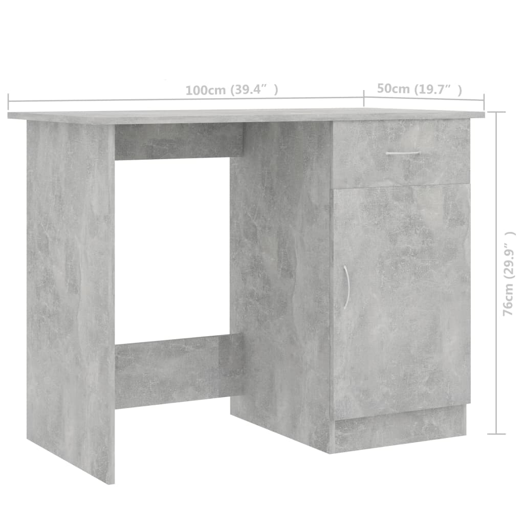 Bureau gris béton 100x50x76 cm matériau bois