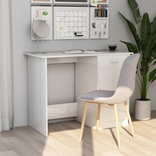 Bureau blanc brillant 100x50x76 cm en bois