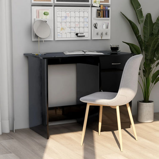 Bureau noir brillant 100x50x76 cm en matériau à base de bois