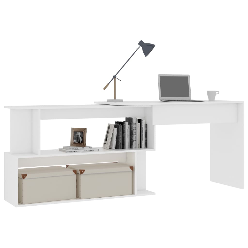 Bureau d'angle blanc 200x50x76 cm en bois