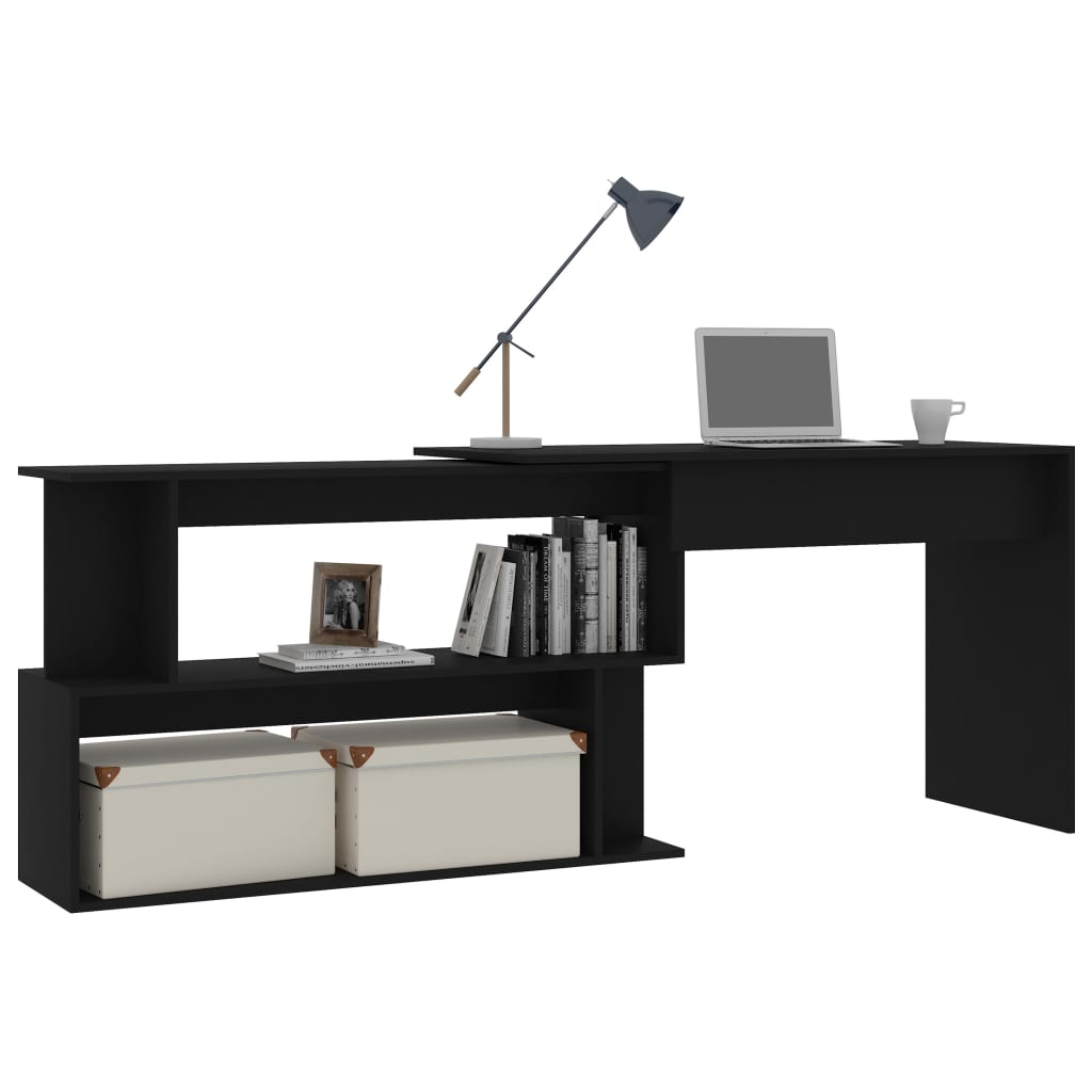 Bureau d'angle noir 200x50x76 cm en bois