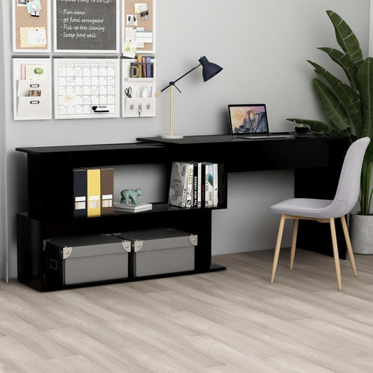 Bureau d'angle noir 200x50x76 cm en bois