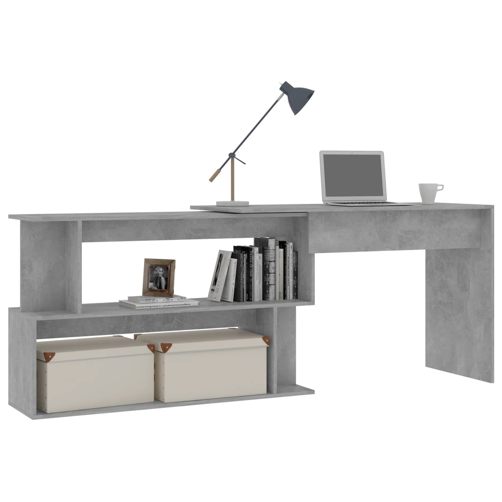 Bureau d'angle gris béton 200x50x76 cm en bois