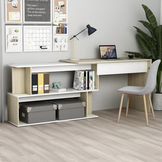 Eckschreibtisch Weiß Sonoma-Eiche 200x50x76 cm Holzwerkstoff