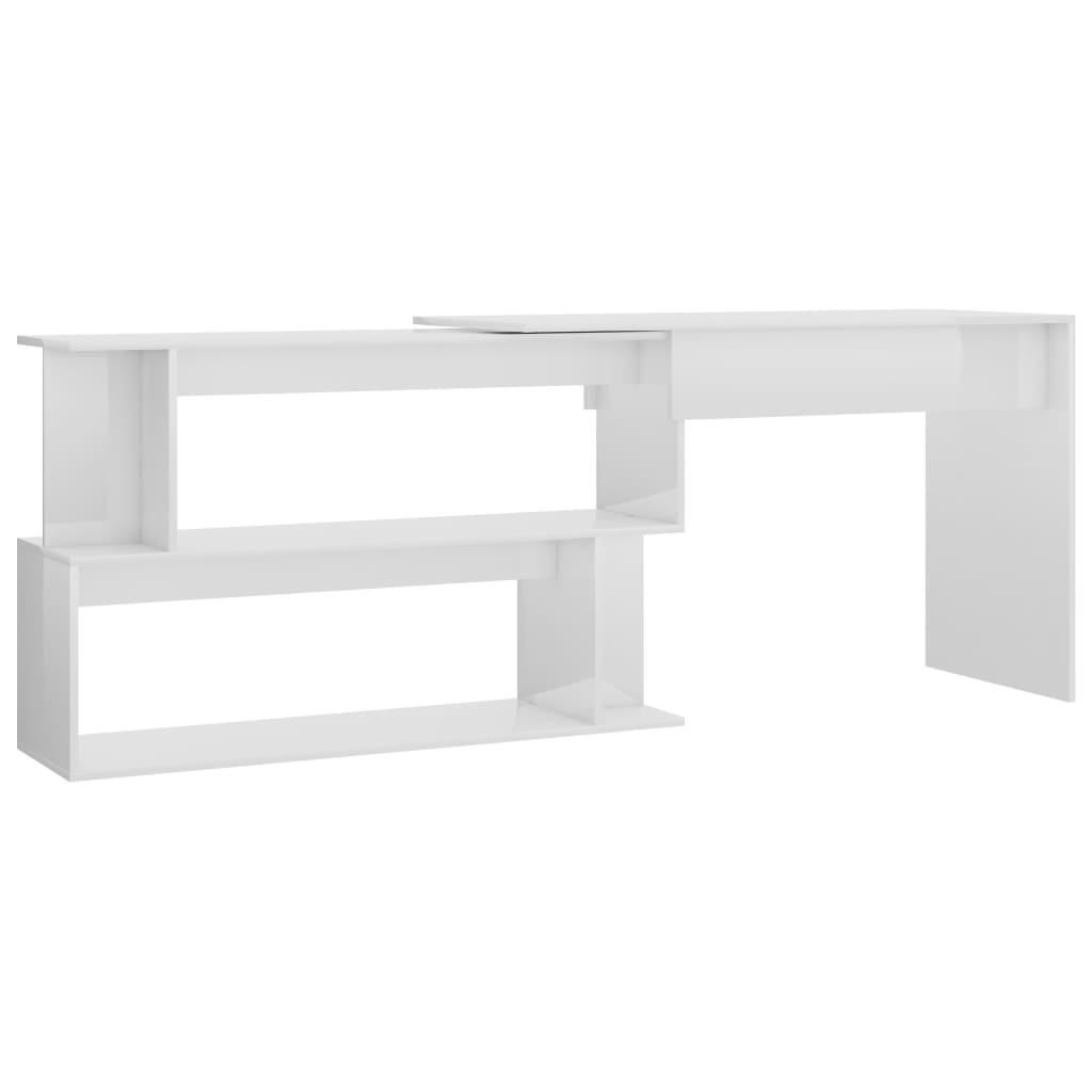 Bureau d'angle blanc brillant 200x50x76 cm en bois