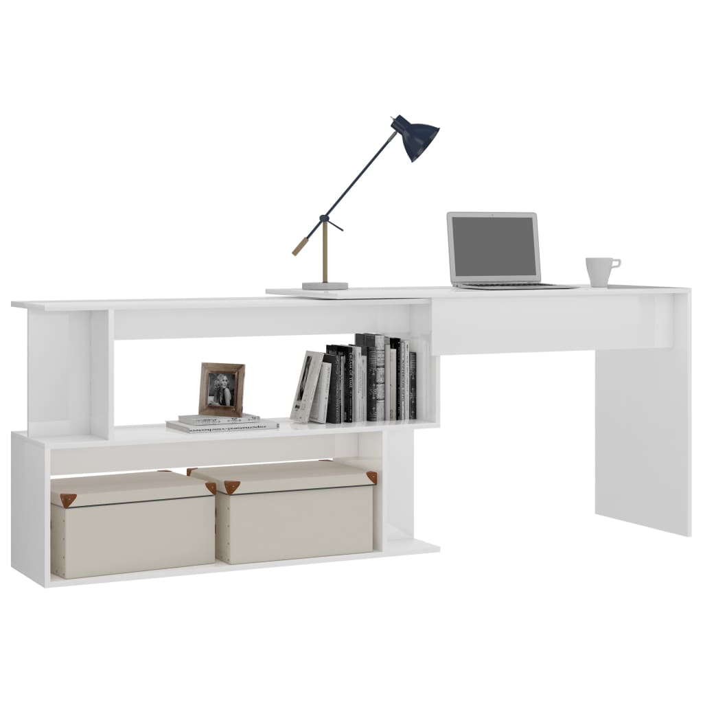 Bureau d'angle blanc brillant 200x50x76 cm en bois