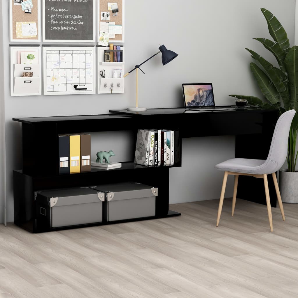 Eckschreibtisch Hochglanz-Schwarz 200x50x76 cm Holzwerkstoff