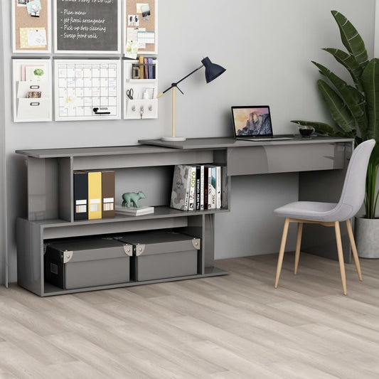 Eckschreibtisch Hochglanz-Grau 200x50x76 cm Holzwerkstoff