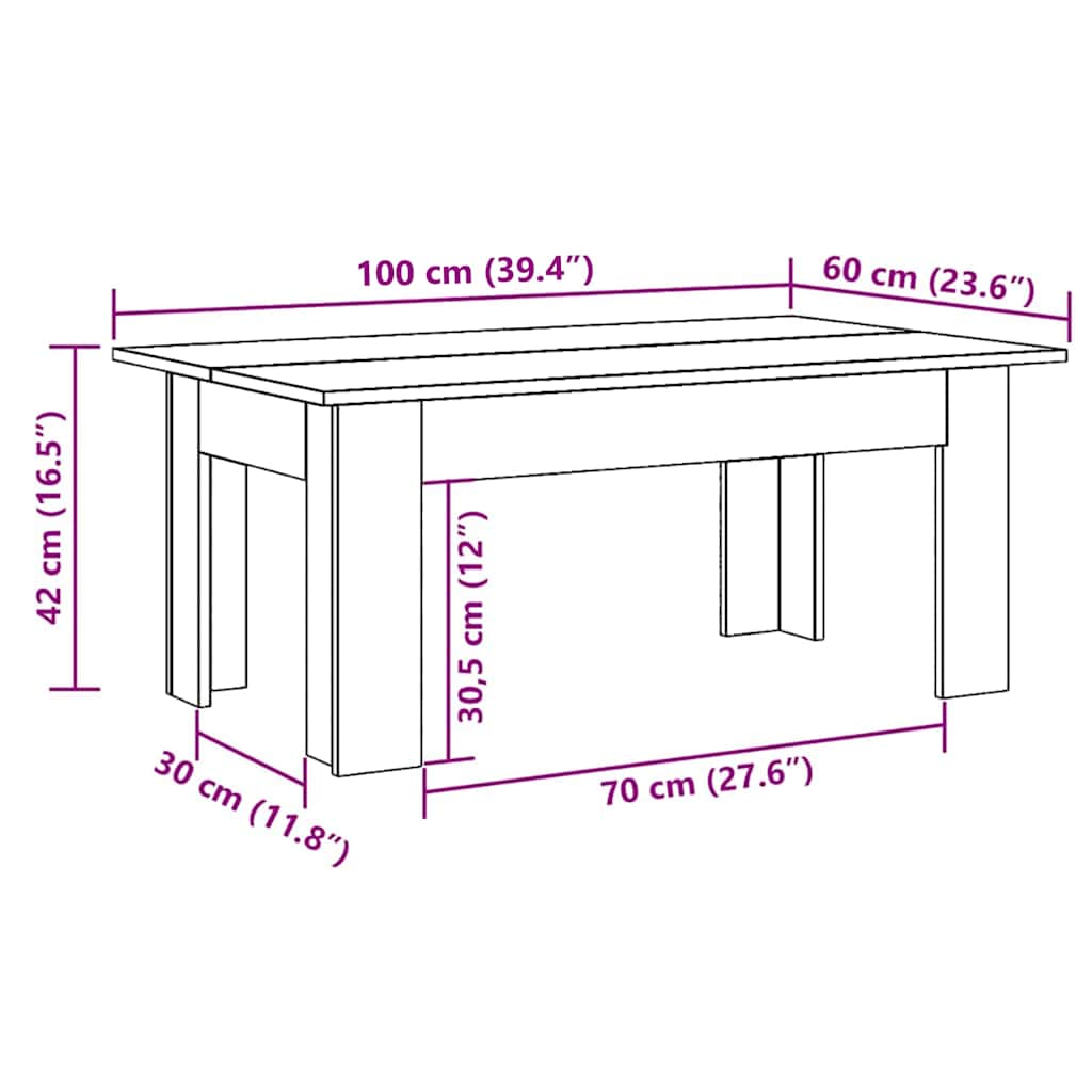 Couchtisch Weiß und Sonoma-Eiche 100x60x42 cm Holzwerkstoff