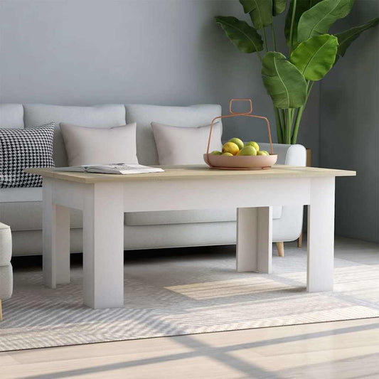 Couchtisch Weiß und Sonoma-Eiche 100x60x42 cm Holzwerkstoff