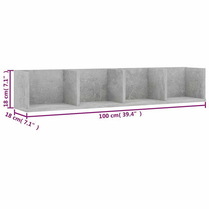 CD-Wandregal Betongrau 100x18x18 cm Holzwerkstoff