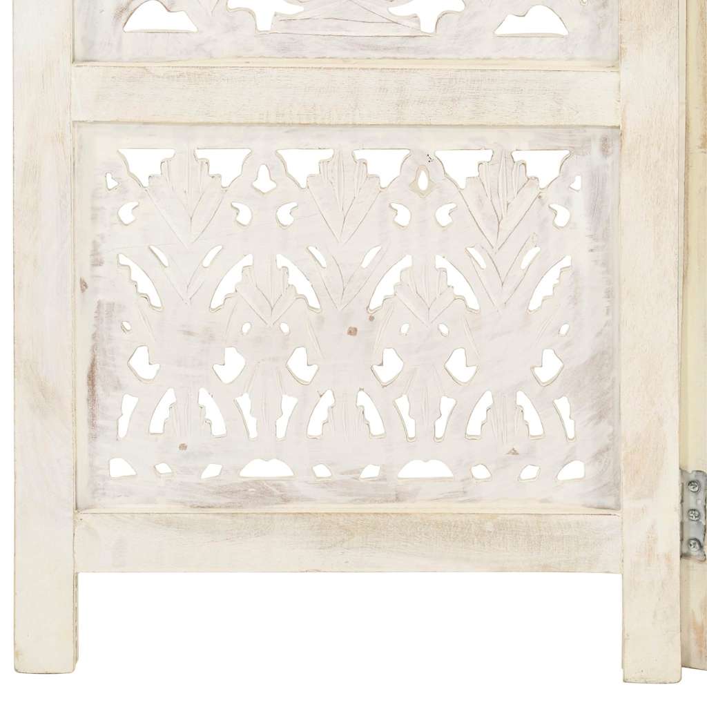 5tlg. Raumteiler Handgeschnitzt Weiß 200×165cm Mango Massivholz