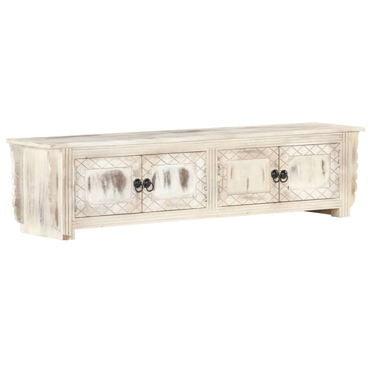 Meuble TV blanc 140x30x35 cm en bois de manguier massif