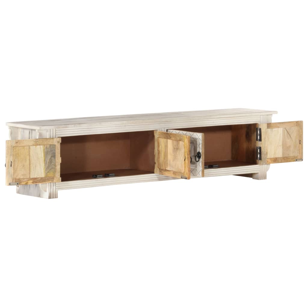 Meuble TV blanc 140x30x35 cm en bois de manguier massif