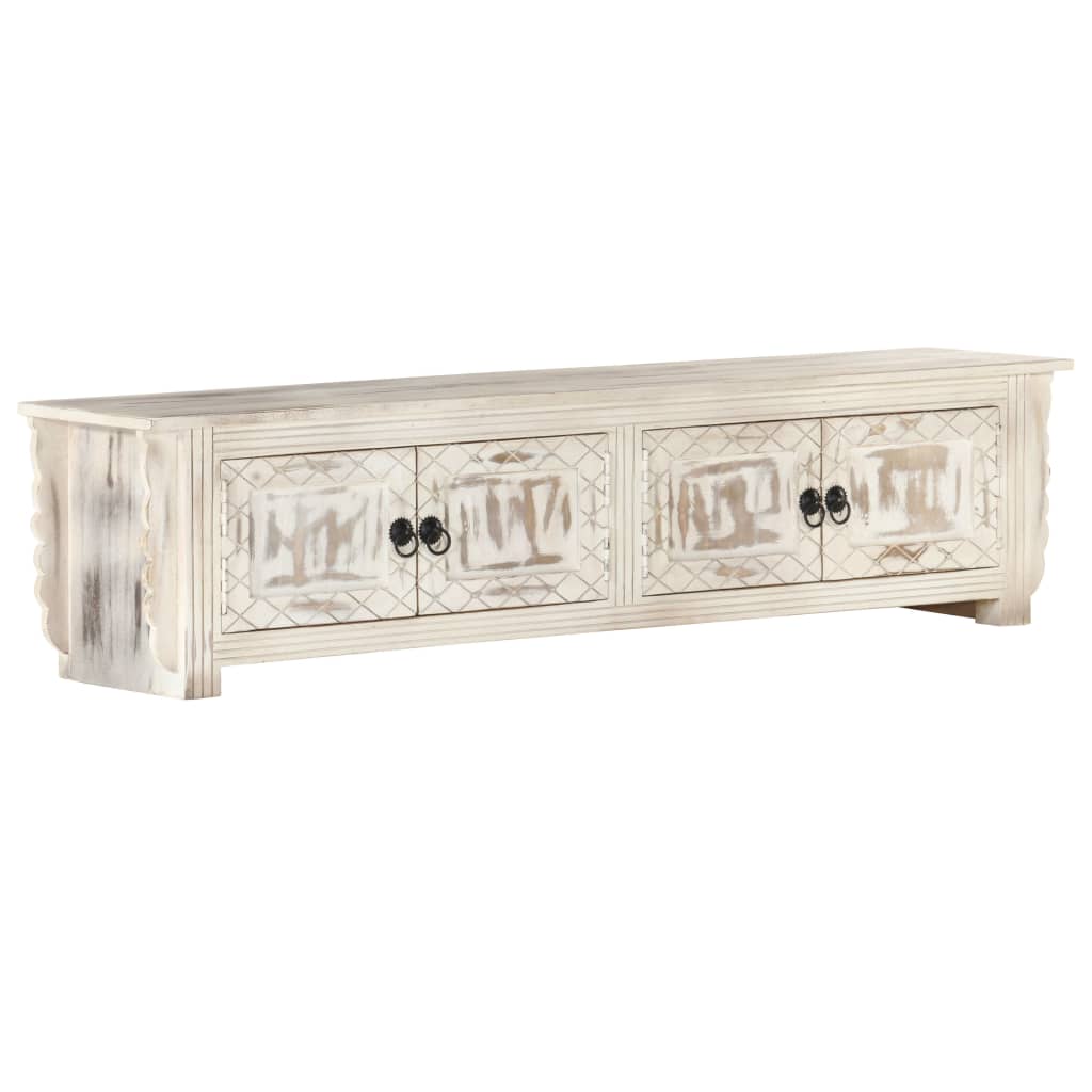 Meuble TV blanc 140x30x35 cm en bois de manguier massif