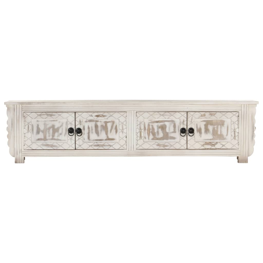 Meuble TV blanc 140x30x35 cm en bois de manguier massif