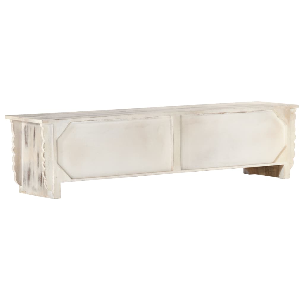 Meuble TV blanc 140x30x35 cm en bois de manguier massif