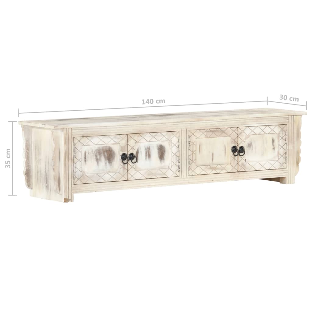 Meuble TV blanc 140x30x35 cm en bois de manguier massif