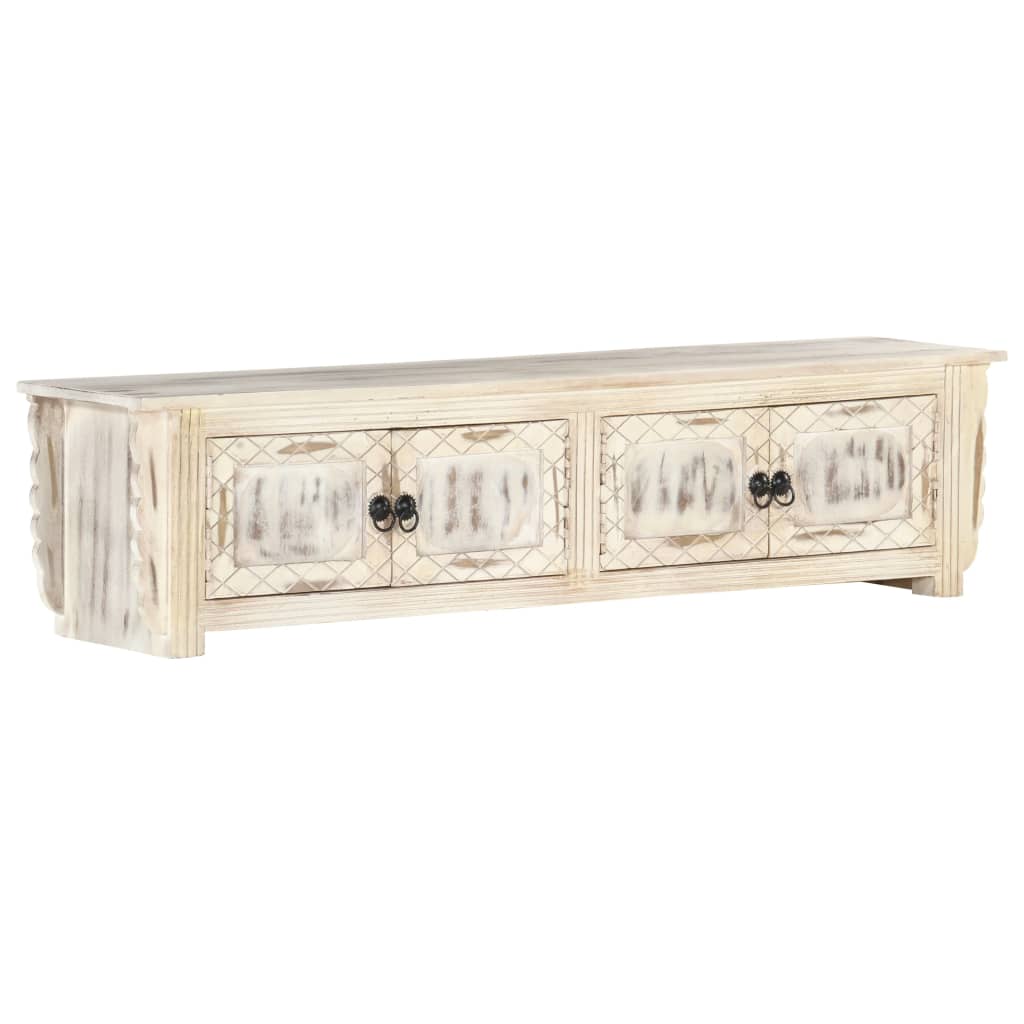 Meuble TV blanc 140x30x35 cm en bois de manguier massif