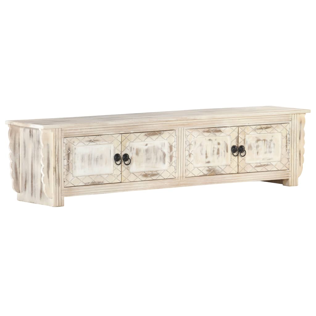 Meuble TV blanc 140x30x35 cm en bois de manguier massif