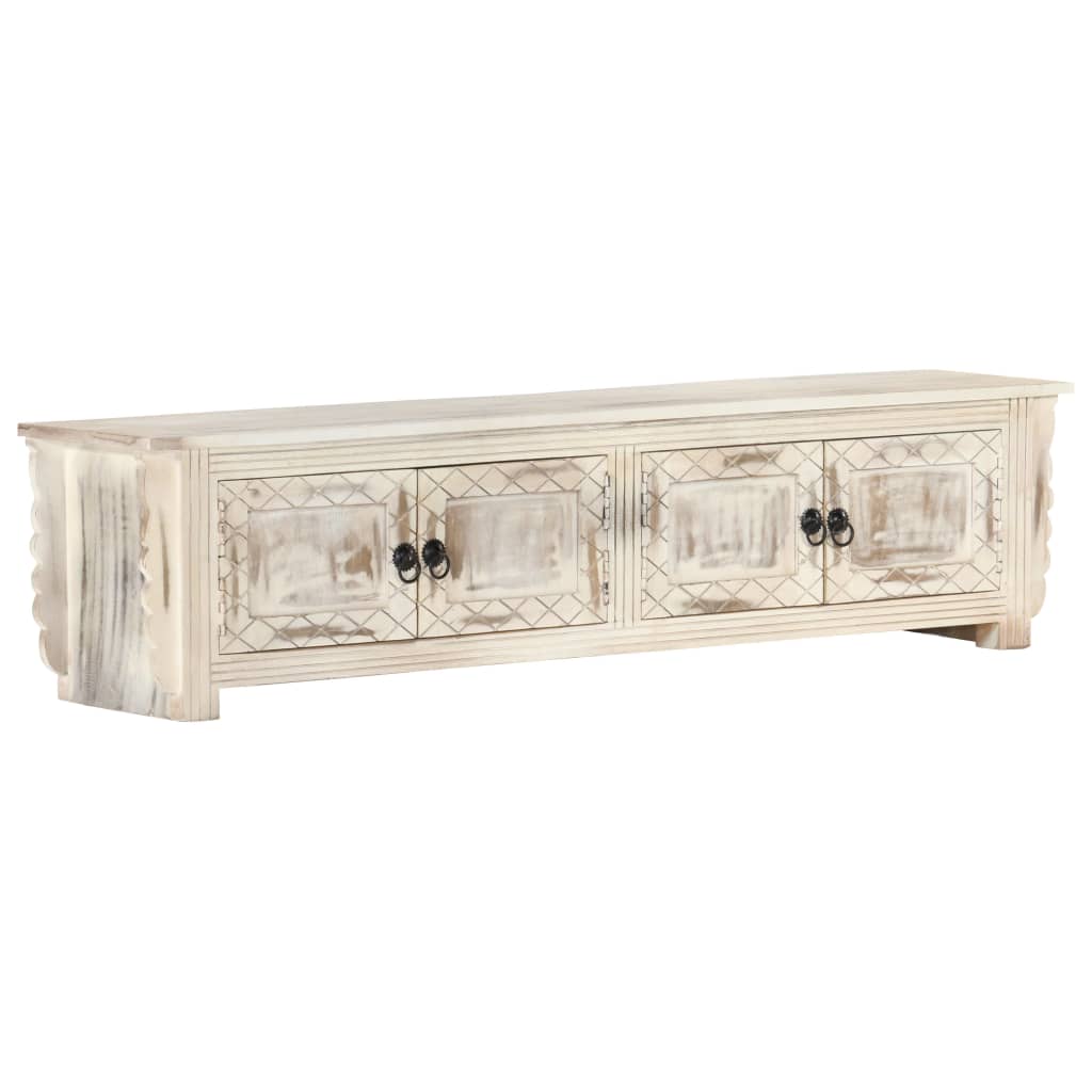 Meuble TV blanc 140x30x35 cm en bois de manguier massif