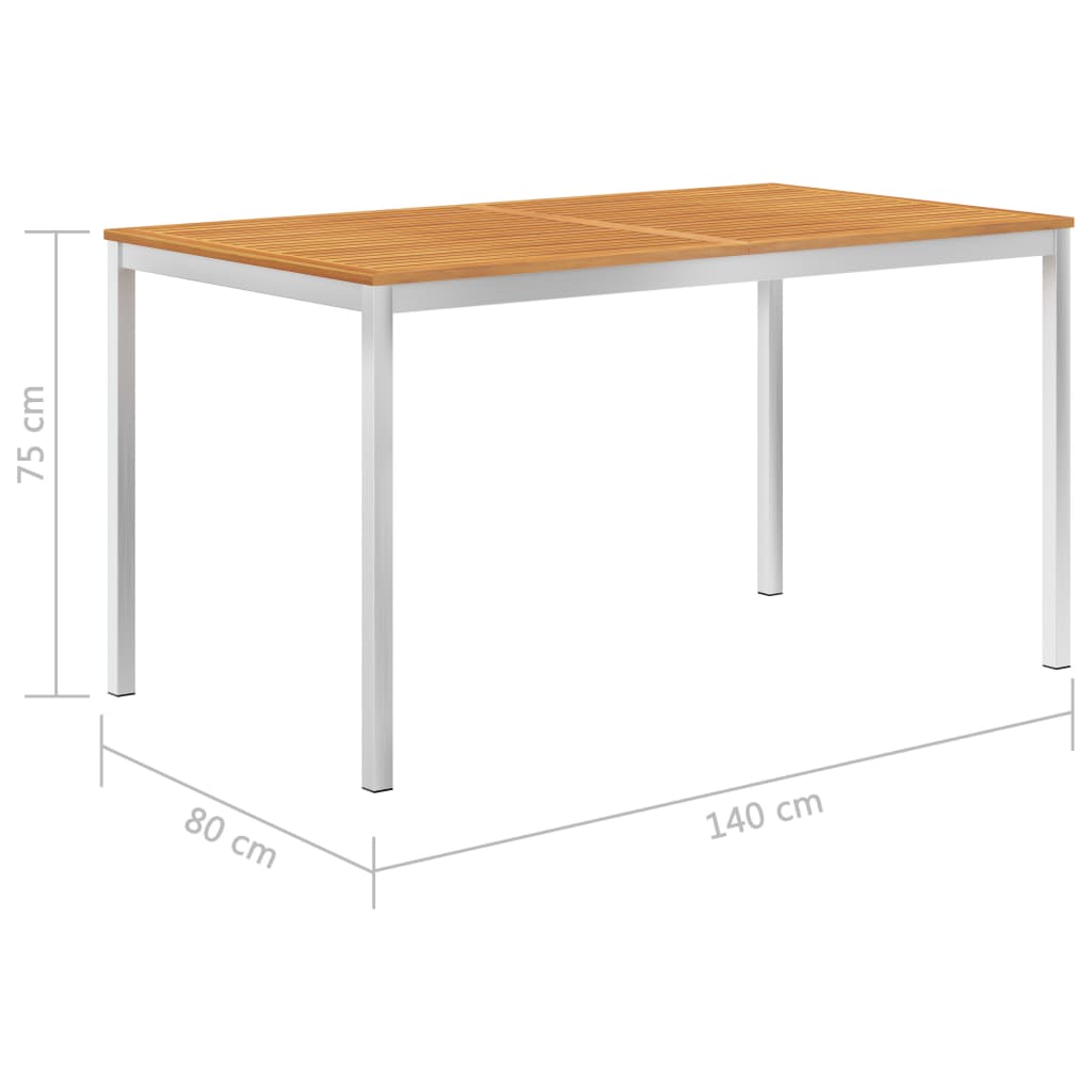 Table à manger de jardin 140x80x75 cm en bois d'acacia massif et acier inoxydable