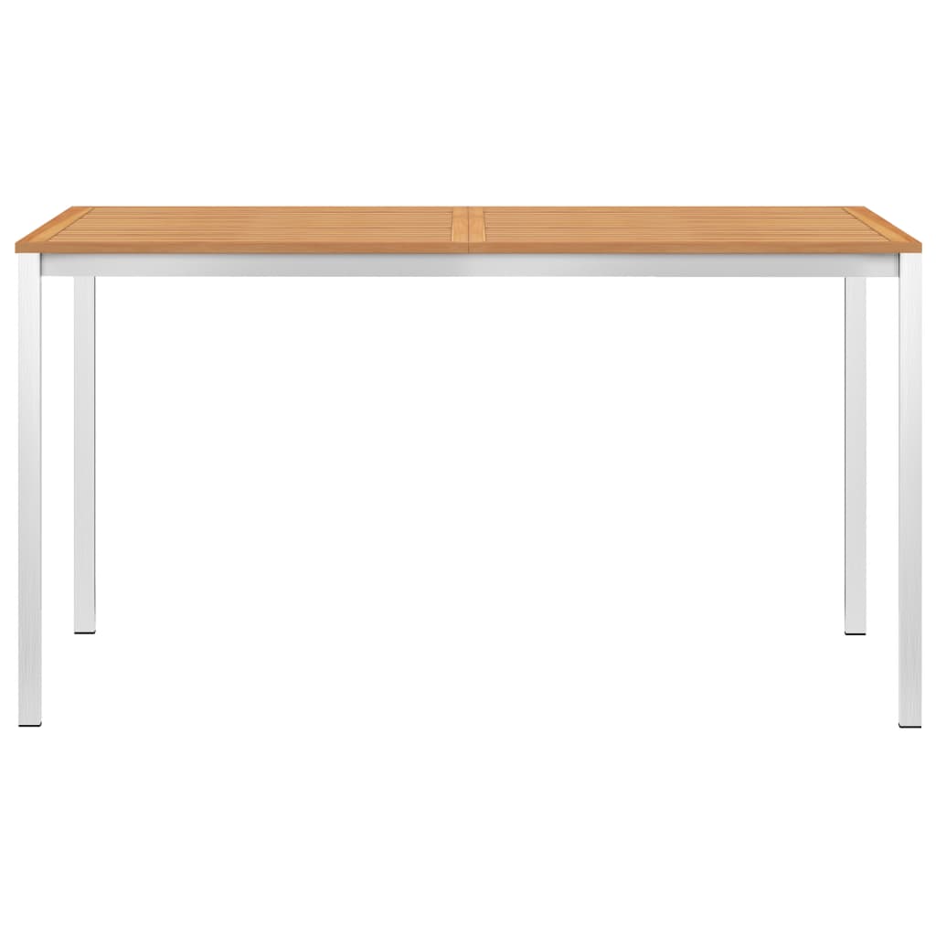 Table à manger de jardin 140x80x75 cm en teck massif et acier inoxydable