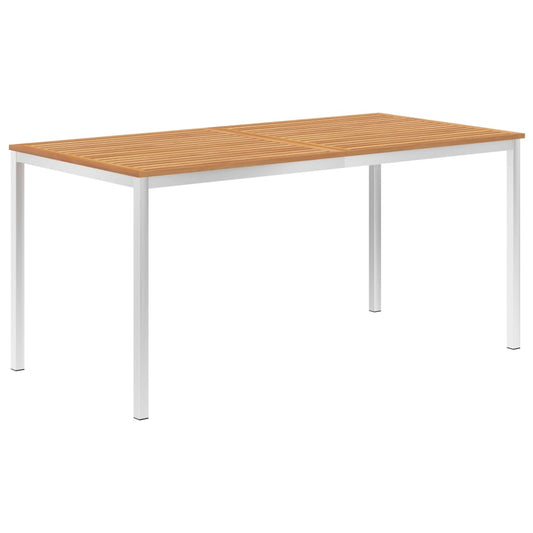 Table à manger de jardin 160x80x75 cm en teck massif et acier inoxydable