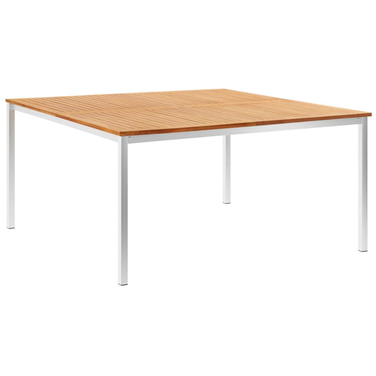 Table à manger de jardin 150x150x75 cm en teck massif et acier inoxydable