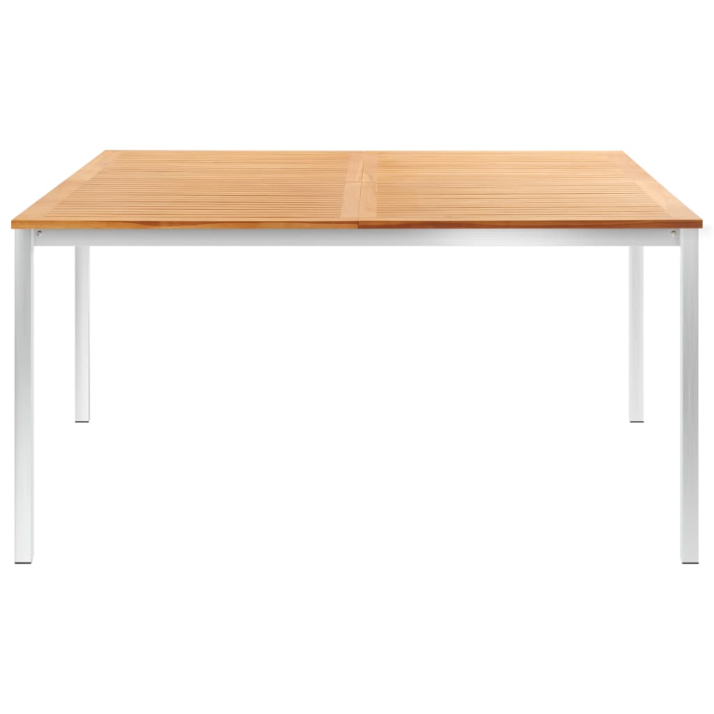Table à manger de jardin 150x150x75 cm en teck massif et acier inoxydable