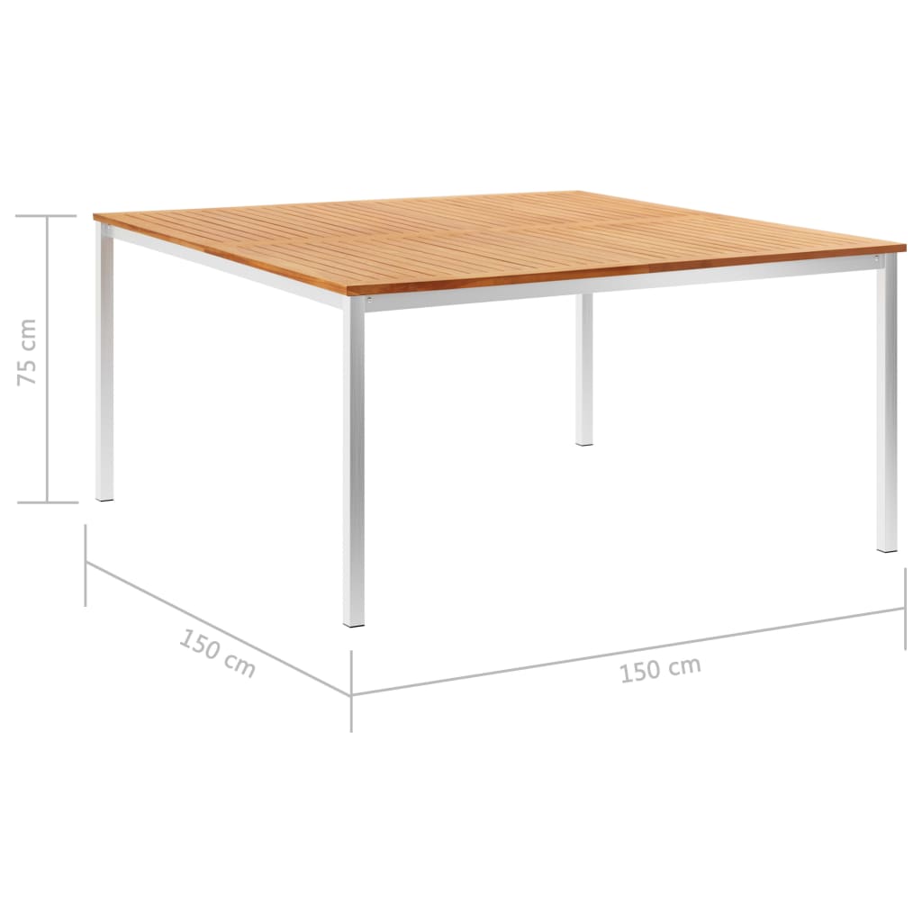 Table à manger de jardin 150x150x75 cm en teck massif et acier inoxydable