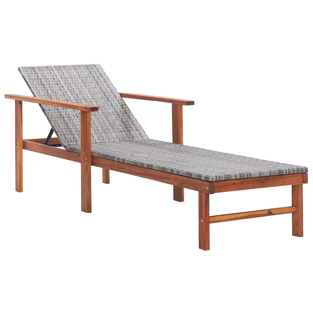 Bain de soleil avec coussin poly rotin bois massif d'acacia gris