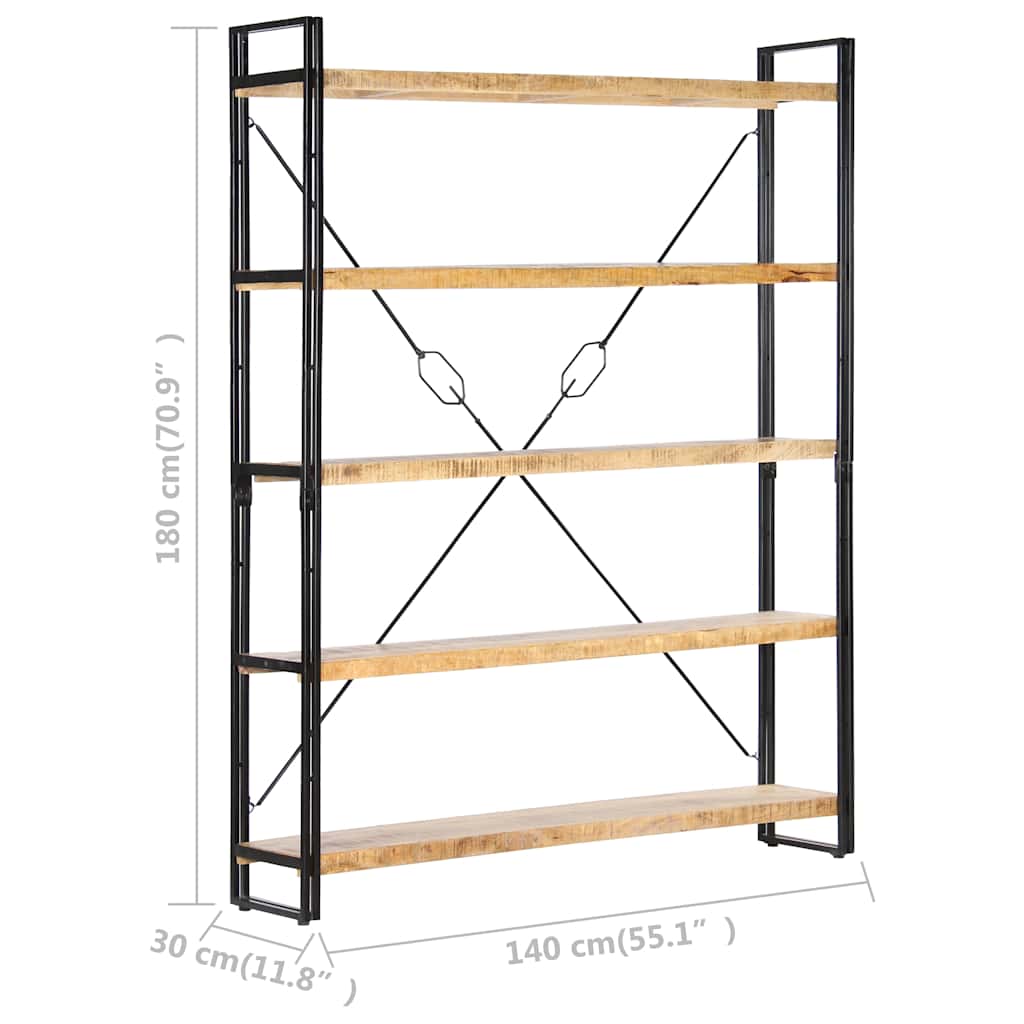Bücherregal 5 Fächer 140x30x180 cm Mango Massivholz