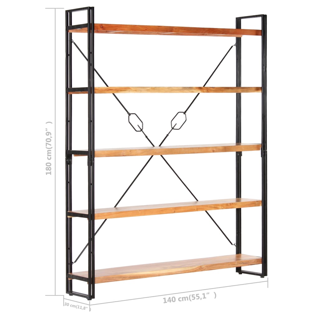 Bookshelf 5 compartments 140x30x180 cm acacia solid wood