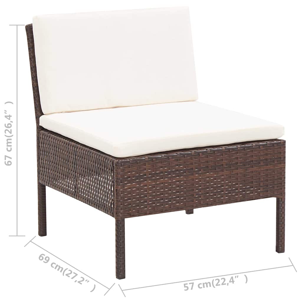 6-tlg. Garten-Lounge-Set mit Auflagen Poly Rattan Braun