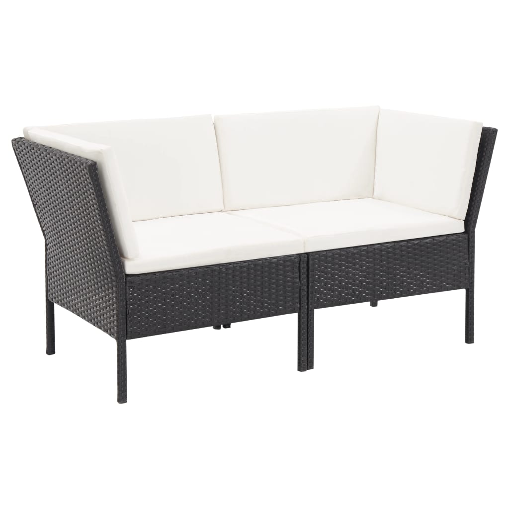 6 pièces. Salon de jardin avec coussins poly rotin noir