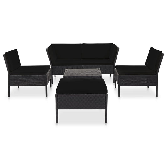 6-tlg. Garten-Lounge-Set mit Auflagen Poly Rattan Schwarz
