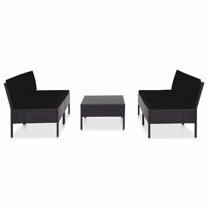 5-tlg. Garten-Sofagarnitur mit Auflagen Poly Rattan Schwarz
