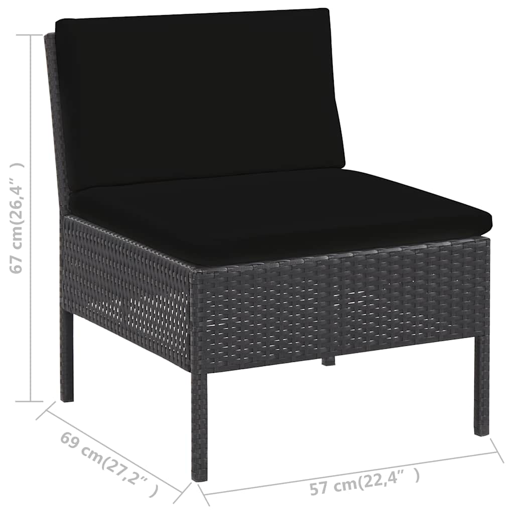 5-tlg. Garten-Sofagarnitur mit Auflagen Poly Rattan Schwarz