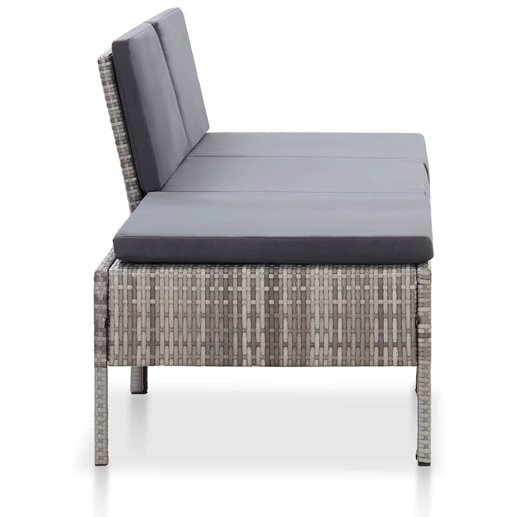 3-tlg. Garten-Lounge-Set mit Auflagen Poly Rattan Grau