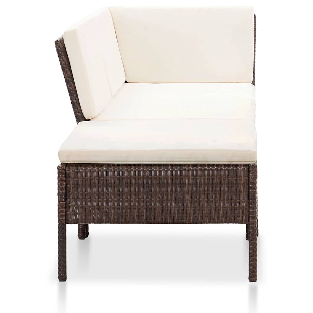 3-tlg. Garten-Lounge-Set mit Auflagen Poly Rattan Braun