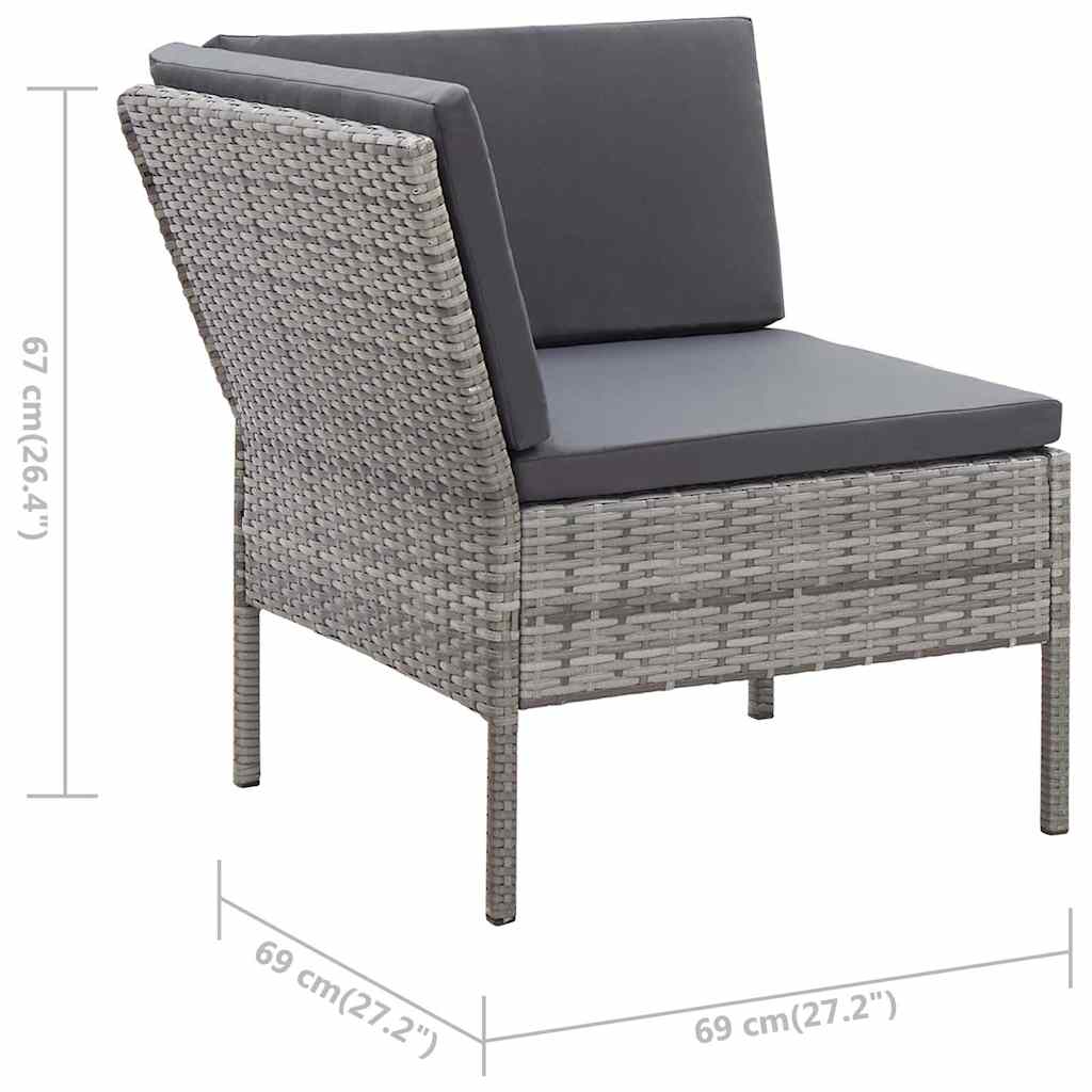 3-tlg. Garten-Lounge-Set mit Auflagen Poly Rattan Grau