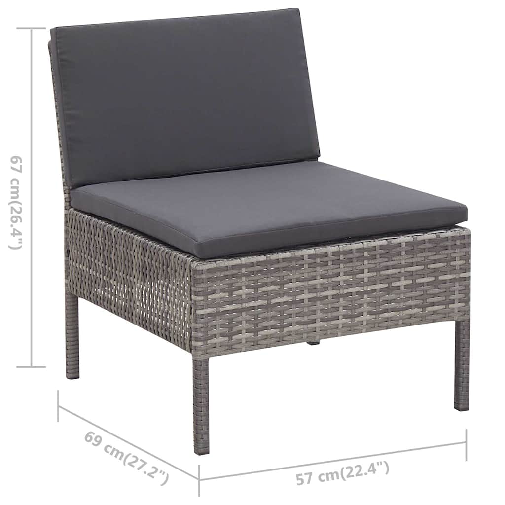 3-tlg. Garten-Lounge-Set mit Auflagen Poly Rattan Grau