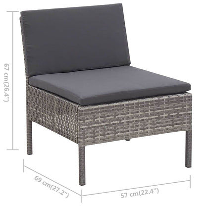 3-tlg. Garten-Lounge-Set mit Auflagen Poly Rattan Grau